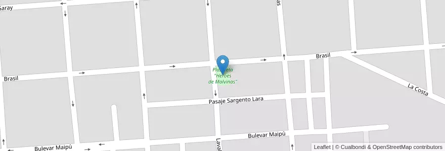 Mapa de ubicacion de Plazoleta "Heroes de Malvinas" en آرژانتین, Córdoba, Departamento Unión, Pedanía Bell Ville, Municipio De Bell Ville, Bell Ville.