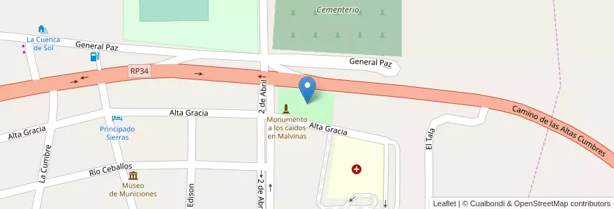 Mapa de ubicacion de Plazoleta Héroes de Malvinas en 아르헨티나, Córdoba, Departamento San Alberto, Pedanía Tránsito, Mina Clavero, Municipio De Mina Clavero.
