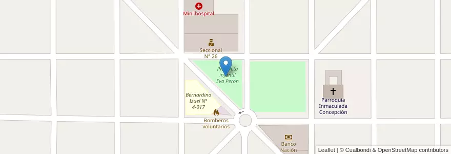 Mapa de ubicacion de Plazoleta infantil Eva Perón en Argentina, Chile, Mendoza, Departamento San Rafael, Distrito Villa Atuel.