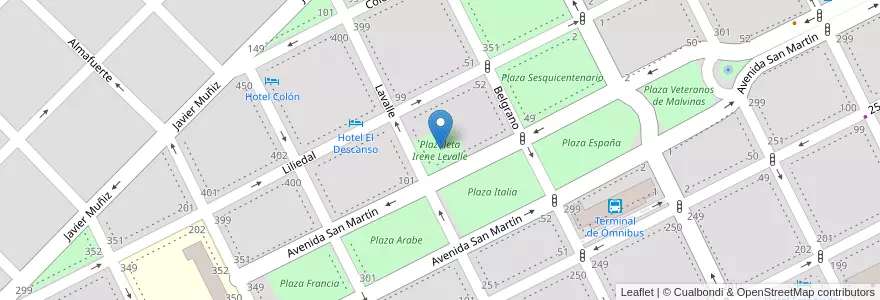 Mapa de ubicacion de Plazoleta Irene Levalle en Argentina, Buenos Aires, Partido De Junín, Junín.