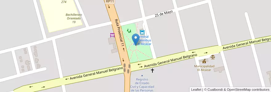 Mapa de ubicacion de Plazoleta Islas Malvinas - Ex Combatiente Carlos Mamfredo Gomez en Argentina, Misiones, Departamento Libertador General San Martín, Municipio De El Alcázar, El Alcázar.