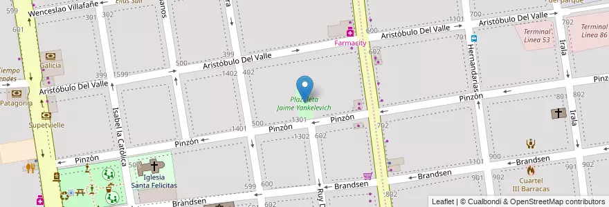 Mapa de ubicacion de Plazoleta Jaime Yankelevich, Barracas en 阿根廷, Ciudad Autónoma De Buenos Aires, Comuna 4, 布宜诺斯艾利斯.