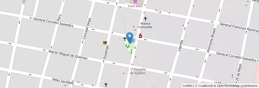 Mapa de ubicacion de Plazoleta Jaureguiberry en آرژانتین, استان انتره ریوس, Departamento Concordia, Distrito Suburbios, Concordia, Concordia.