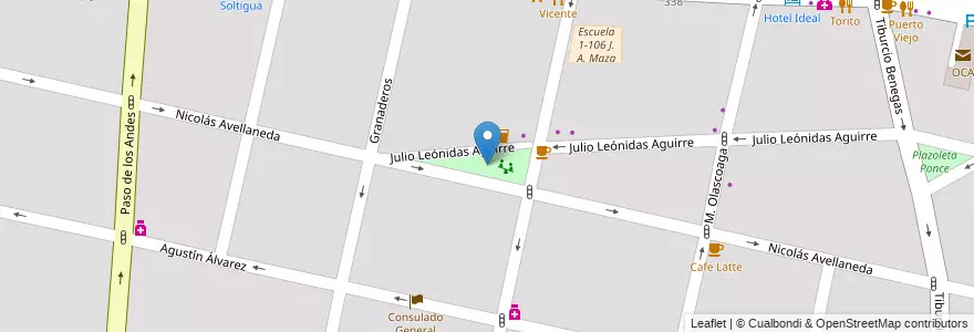 Mapa de ubicacion de Plazoleta Juan Gualberto Godoy en Arjantin, Şili, Mendoza, Departamento Capital, Ciudad De Mendoza, Sección 5ª Residencial Sur.