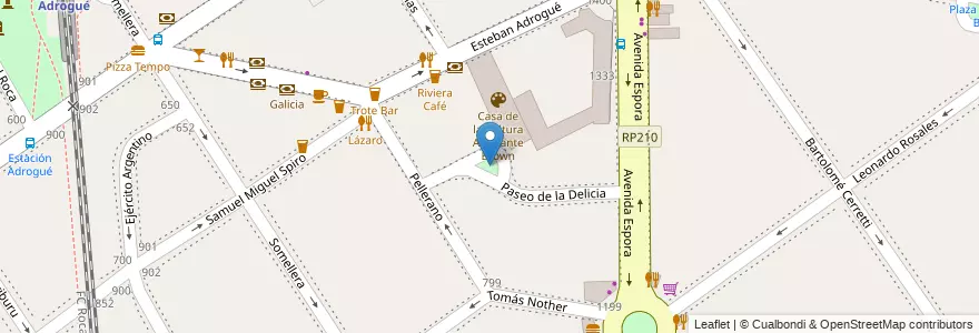 Mapa de ubicacion de Plazoleta las Delicias en アルゼンチン, ブエノスアイレス州, Partido De Almirante Brown, Adrogué.