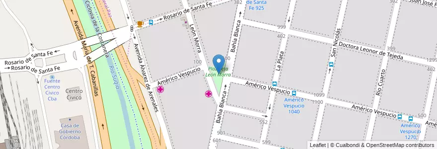Mapa de ubicacion de Plazoleta León Morra en アルゼンチン, コルドバ州, Departamento Capital, Pedanía Capital, Córdoba, Municipio De Córdoba.