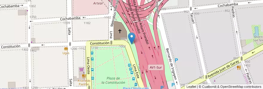 Mapa de ubicacion de Plazoleta Maria Antonia de Paz y Figueroa, Constitucion en Argentinien, Ciudad Autónoma De Buenos Aires, Comuna 1, Buenos Aires.