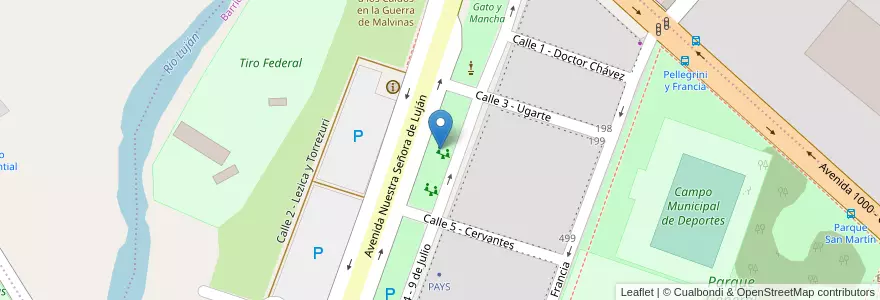 Mapa de ubicacion de Plazoleta Monseñor Anunciado Serafini en アルゼンチン, ブエノスアイレス州, Partido De Luján.