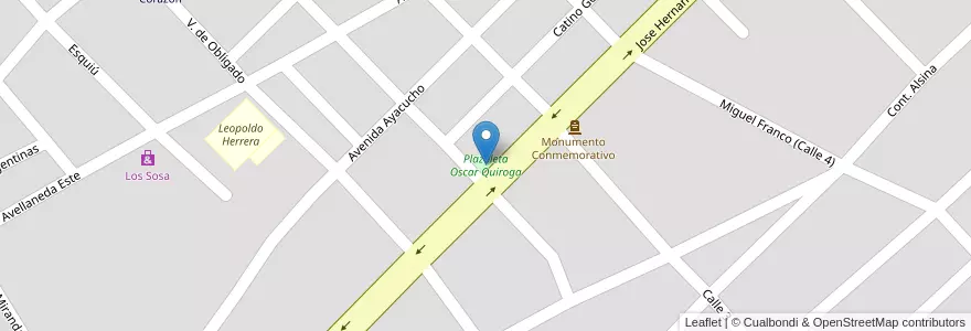 Mapa de ubicacion de Plazoleta Oscar Quiroga en Argentina, Córdoba, Departamento Cruz Del Eje, Municipio De Cruz Del Eje, Pedanía Cruz Del Eje, Cruz Del Eje.