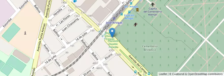 Mapa de ubicacion de Plazoleta Osvaldo Fresedo, Chacarita en 아르헨티나, Ciudad Autónoma De Buenos Aires, 부에노스아이레스, Comuna 15.