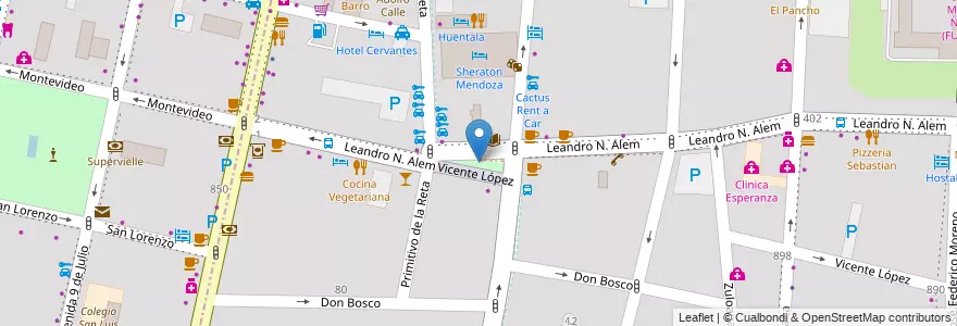 Mapa de ubicacion de Plazoleta Pellegrini en الأرجنتين, تشيلي, Mendoza, Departamento Capital, Ciudad De Mendoza, Sección 3ª Parque O'Higgins.