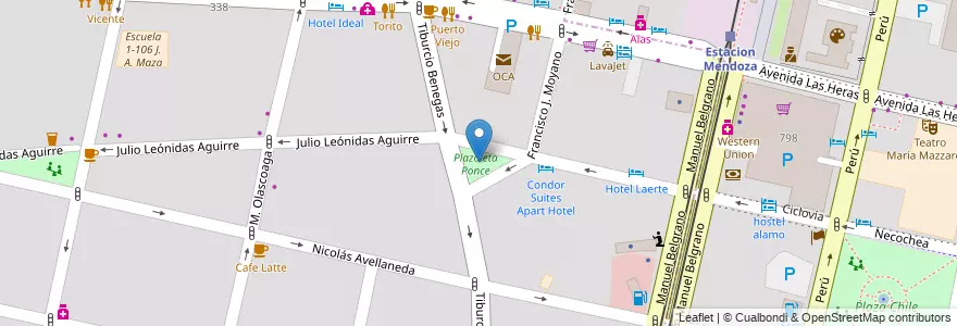 Mapa de ubicacion de Plazoleta Ponce en Argentinien, Chile, Mendoza, Departamento Capital, Ciudad De Mendoza, Sección 5ª Residencial Sur.