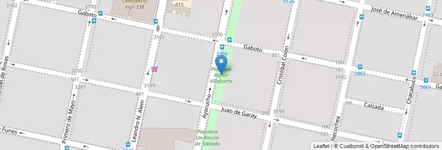 Mapa de ubicacion de Plazoleta Rafael Villafuerte en 아르헨티나, Santa Fe, Departamento Rosario, Municipio De Rosario, 로사리오.