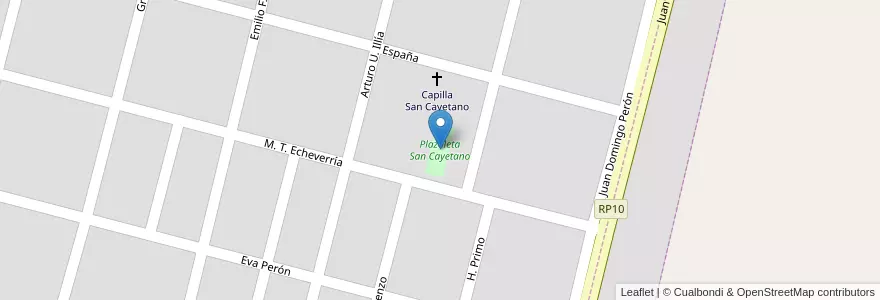 Mapa de ubicacion de Plazoleta San Cayetano en Аргентина, Кордова, Departamento Presidente Roque Sáenz Peña, Pedanía La Amarga, Municipio De General Levalle, General Levalle.