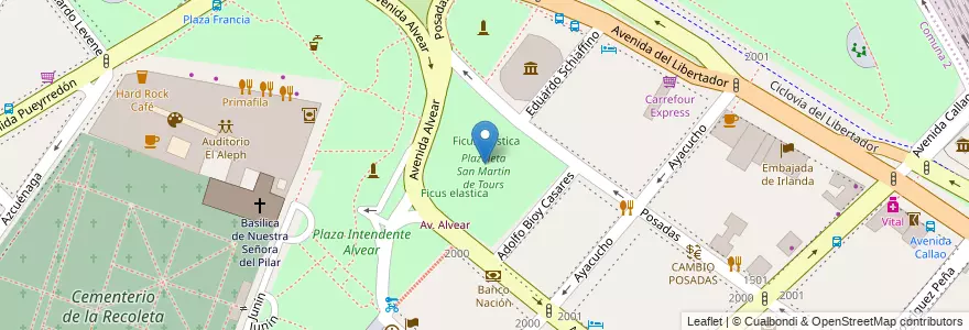 Mapa de ubicacion de Plazoleta San Martín de Tours, Recoleta en 阿根廷, Ciudad Autónoma De Buenos Aires, Comuna 2, Comuna 1, 布宜诺斯艾利斯.