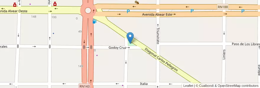 Mapa de ubicacion de Plazoleta Sarmiento en Arjantin, Mendoza, General Alvear, Distrito Ciudad De General Alvear.