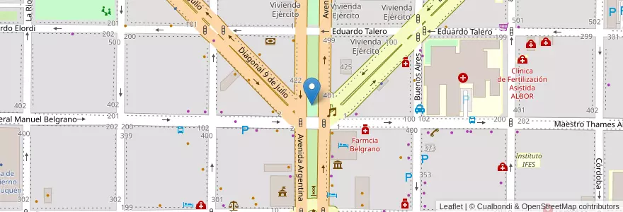 Mapa de ubicacion de Plazoleta "Soldado Carrasco" en 아르헨티나, 칠레, 네우켄주, Departamento Confluencia, Municipio De Neuquén, Neuquén.
