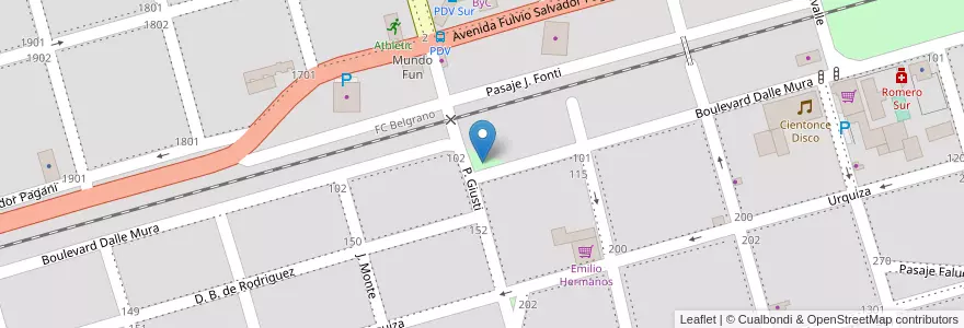 Mapa de ubicacion de Plazoleta Virgen Medalla Milagrosa en Argentinien, Provinz Córdoba, Departamento San Justo, Municipio Arroyito, Pedanía Arroyito, Arroyito.