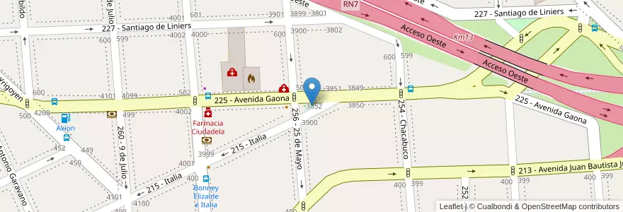 Mapa de ubicacion de Plazoleta Walter Alcaraz en 阿根廷, 布宜诺斯艾利斯省, Partido De Tres De Febrero, Ciudadela.