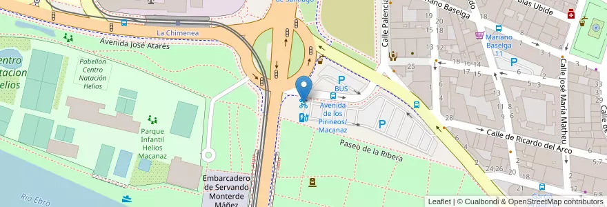 Mapa de ubicacion de Pº de la Ribera - Puente de Santiago en İspanya, Aragón, Zaragoza, Zaragoza, Zaragoza.