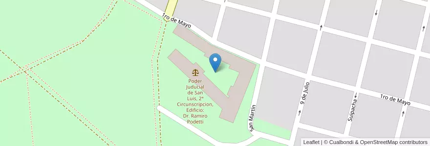 Mapa de ubicacion de Poder Juducial de San Luis, 2ª Circunscripcion, Edificio: Dr. Ramiro Podetti en Arjantin, San Luis, General Pedernera, Villa Mercedes, Municipio De Villa Mercedes.