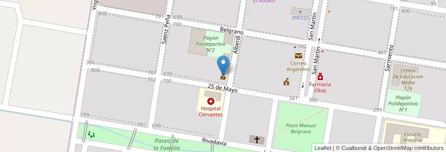 Mapa de ubicacion de Policía en 아르헨티나, 리오네그로주, Departamento General Roca, Municipio De Cervantes, Cervantes.