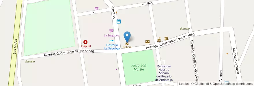 Mapa de ubicacion de Policia en Argentina, Chile, Wilayah Neuquén, Departamento Minas, Andacollo.