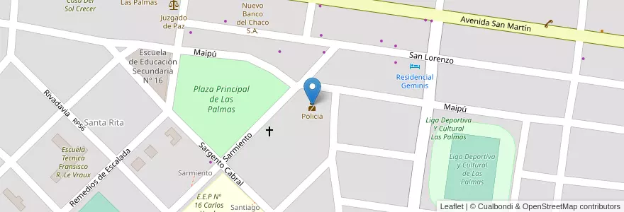 Mapa de ubicacion de Policia en 阿根廷, Chaco, Departamento Bermejo, La Leonesa - Las Palmas, Municipio De Las Palmas.