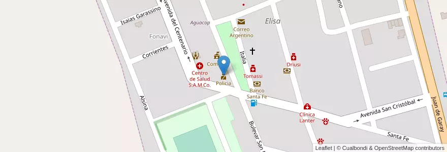 Mapa de ubicacion de Policia en الأرجنتين, سانتا في, Departamento Las Colonias, Municipio De Elisa, Elisa.