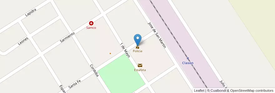 Mapa de ubicacion de Policia en Arjantin, Santa Fe, Departamento Iriondo, Municipio De Classon.