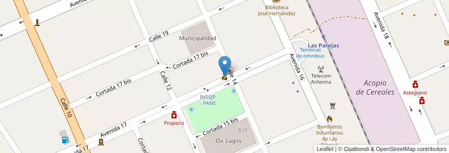 Mapa de ubicacion de Policía en 阿根廷, Santa Fe, Departamento Belgrano, Municipio De Las Parejas, Las Parejas.