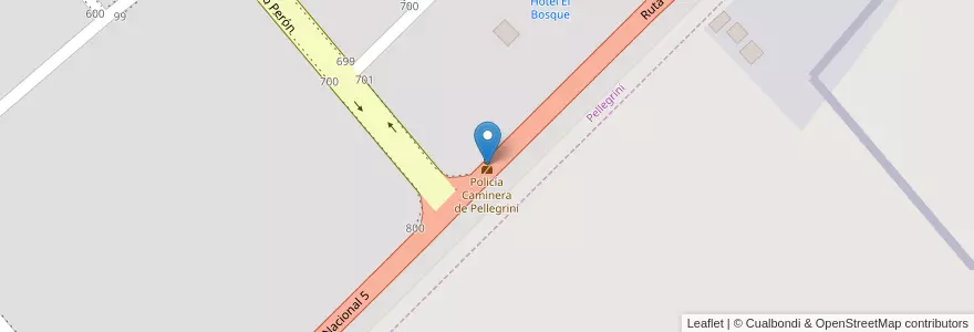 Mapa de ubicacion de Policía Caminera de Pellegrini en Arjantin, Buenos Aires, Partido De Pellegrini, Pellegrini.