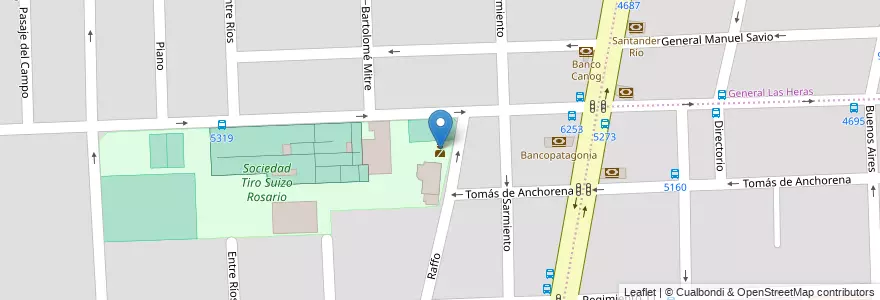 Mapa de ubicacion de Policía Comunitaria Tiro Suizo en Аргентина, Санта-Фе, Departamento Rosario, Municipio De Rosario, Росарио.