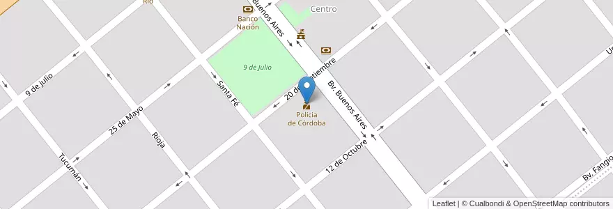 Mapa de ubicacion de Policia de Córdoba en 아르헨티나, Córdoba, Departamento Juárez Celman, Pedanía Carnerillo, Municipio De General Cabrera, General Cabrera.