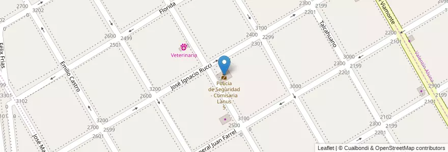 Mapa de ubicacion de Policia de Seguridad - Comisaria Lanus 5 en 阿根廷, 布宜诺斯艾利斯省, Partido De Lanús, Lanús Oeste.