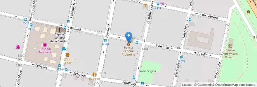 Mapa de ubicacion de Policía Federal Argentina en الأرجنتين, سانتا في, Departamento Rosario, Municipio De Rosario, روساريو.