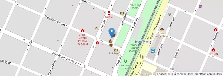 Mapa de ubicacion de Policia Jesús María en Arjantin, Córdoba, Departamento Colón, Pedanía Cañas.