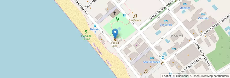 Mapa de ubicacion de Policia Local en スペイン, バレアレス諸島, España (Mar Territorial), パルマ, バレアレス諸島, パルマ.
