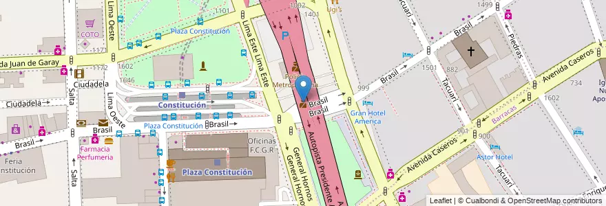Mapa de ubicacion de Policía Metropolitana, Constitucion en アルゼンチン, Ciudad Autónoma De Buenos Aires, Comuna 4, Comuna 1, ブエノスアイレス.