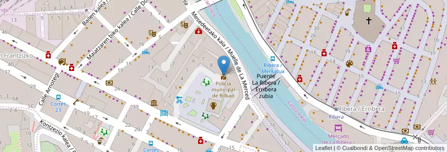 Mapa de ubicacion de Policía municipal de Bilbao en 스페인, Euskadi, Bizkaia, Bilboaldea, 빌바오.