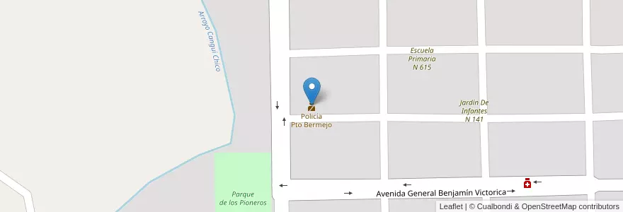 Mapa de ubicacion de Policía Pto Bermejo en 아르헨티나, Chaco, Departamento Bermejo, Municipio De Puerto Bermejo, Puerto Bermejo.