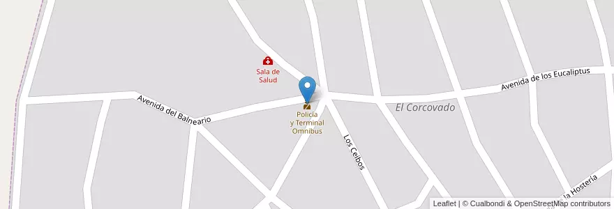 Mapa de ubicacion de Policía y Terminal Omnibus en Argentina, Córdova, Departamento Calamuchita, Pedanía Monsalvo, Municipio De Villa Rumipal, El Corcovado.