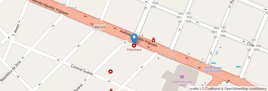 Mapa de ubicacion de Policlínica en Arjantin, Şili, Mendoza, San Rafael, Distrito Ciudad De San Rafael, Departamento San Rafael.