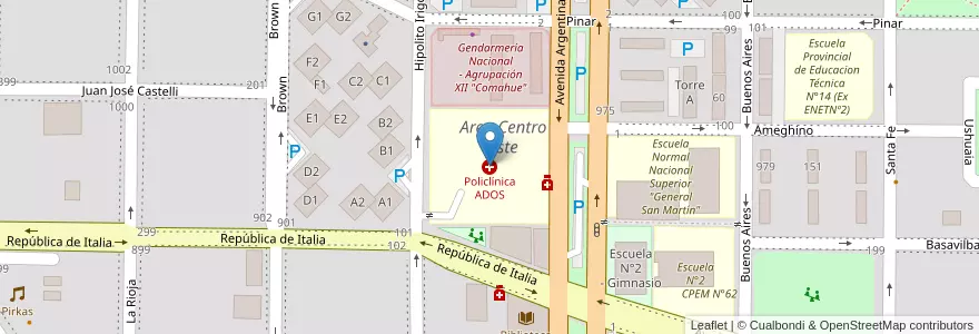 Mapa de ubicacion de Policlínica ADOS en Argentine, Chili, Province De Neuquén, Departamento Confluencia, Municipio De Neuquén, Neuquén.