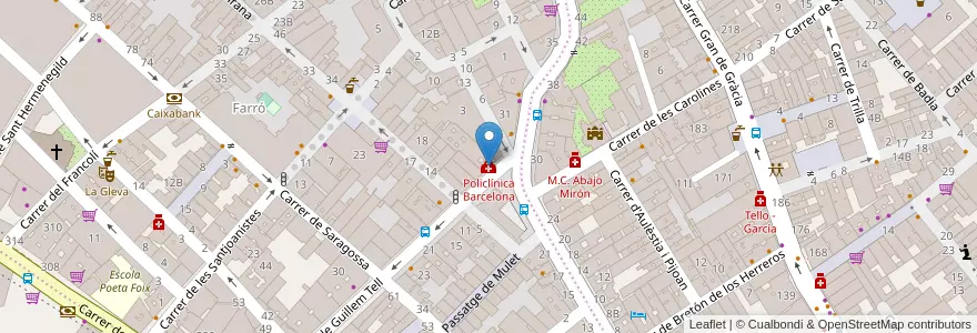 Mapa de ubicacion de Policlínica Barcelona en 스페인, Catalunya, Barcelona, Barcelonès, 바르셀로나.