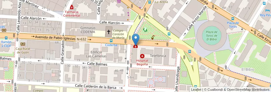 Mapa de ubicacion de Policlínicas Begoña en 스페인, 아스투리아스, 아스투리아스, Gijón/Xixón.