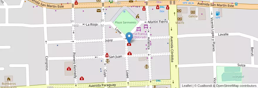 Mapa de ubicacion de Policlínico Eldorado en アルゼンチン, ミシオネス州, Departamento Eldorado, Municipio De Eldorado, Eldorado.