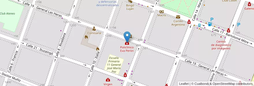 Mapa de ubicacion de Policlínico Eva Perón en Argentina, Buenos Aires, Partido De Luján.