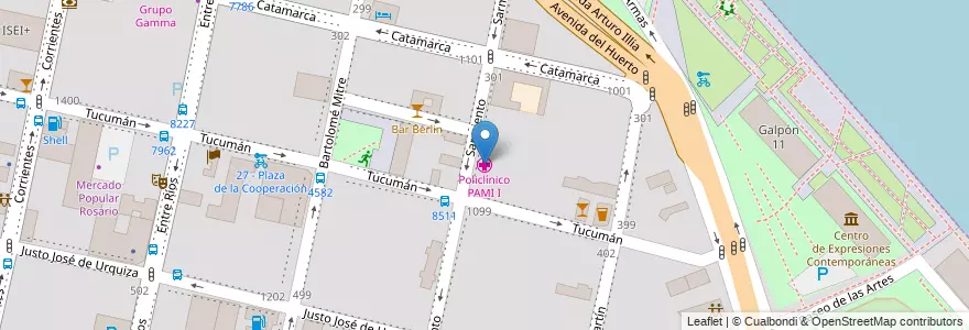 Mapa de ubicacion de Policlínico PAMI I en 阿根廷, Santa Fe, Departamento Rosario, Municipio De Rosario, 罗萨里奥.