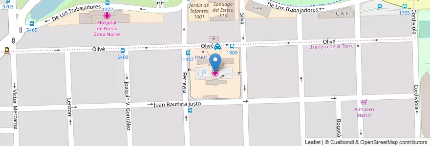 Mapa de ubicacion de Policlínico PAMI II en アルゼンチン, サンタフェ州, Departamento Rosario, Municipio De Rosario, ロサリオ.